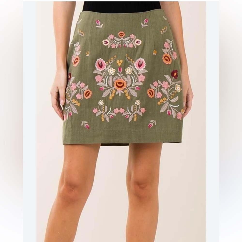 NWT-Entro Embroidered Linen Skirt - Picture 1 of 4